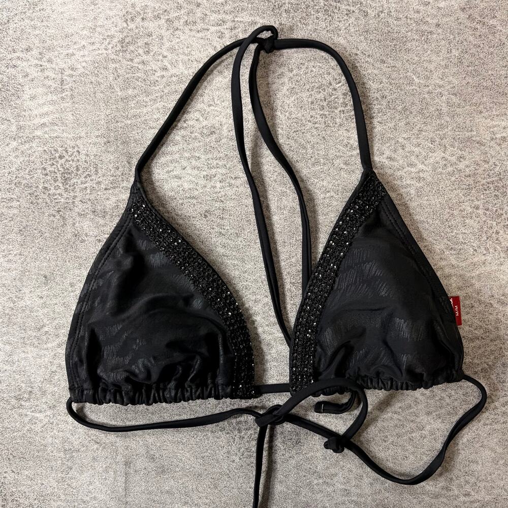 Bongo Black Zebra Rhinestone Bikini Top